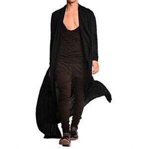 Mens Long Cardigan Open Front Shawl Collar Lightweight Drape Cape Coat Fashion